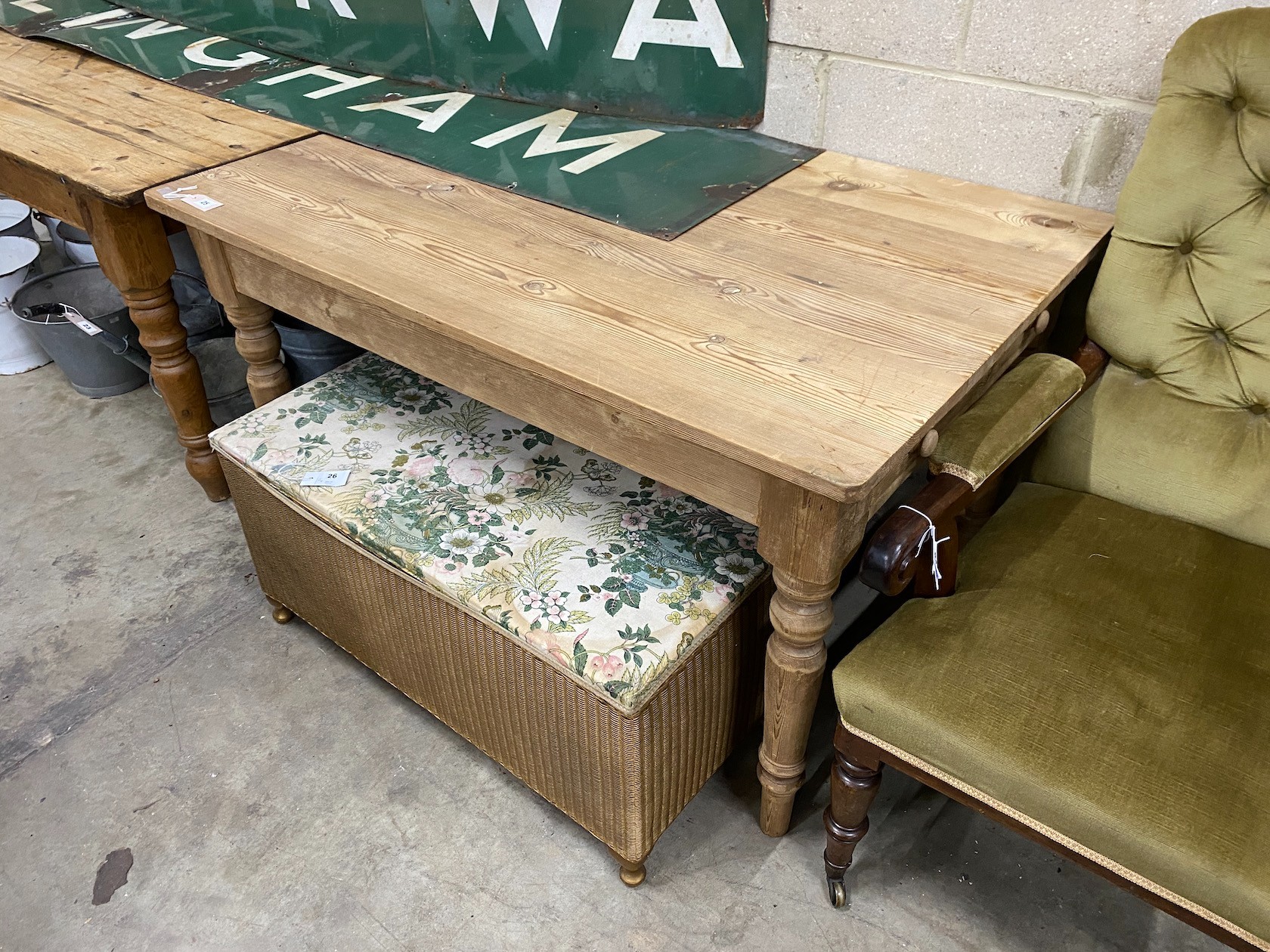 A Victorian style rectangular pine kitchen table, length 131cm, width 86cm, height 76cm